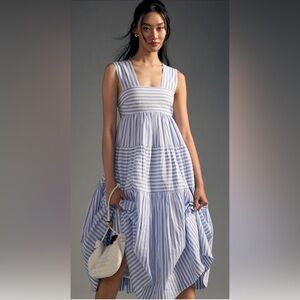 Anthropologie Helena Striped Blue & White Sleeveless Midi Dress- SP